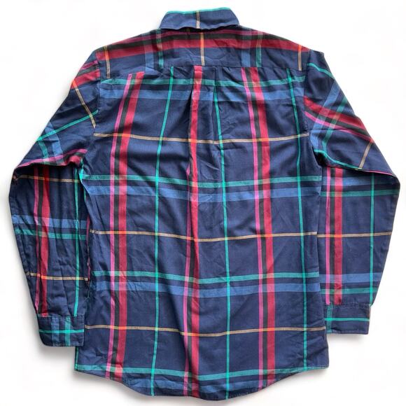 Vintage 90s Career Club Navy Blue Plaid Button Down Shirt M USA Work Dress Up - Picture 3 of 8